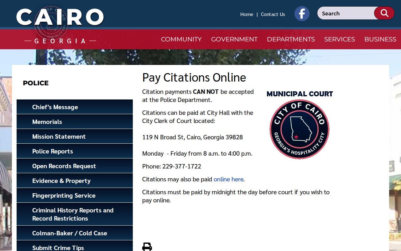Cairo court records citation payment instructions
