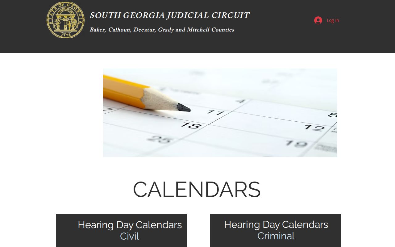 South Georgia Judicial Circuit calendar index with Grady County calendar categories