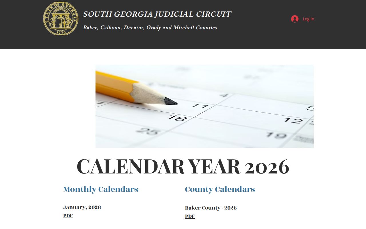 South Georgia Judicial Circuit 2026 itinerary page with Grady County links